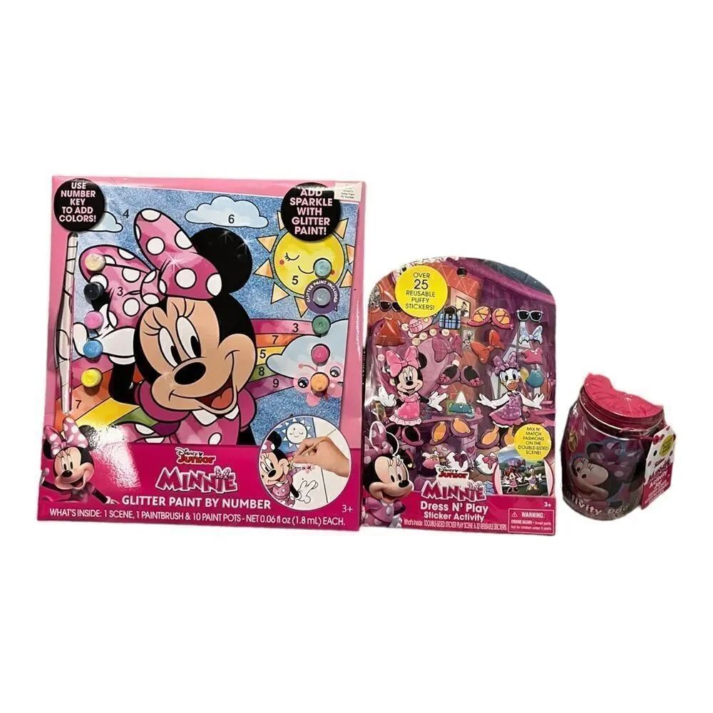 Disney Minnie Mouse Set of 3 Activity Sets Glitter Paint Stickers Pad New